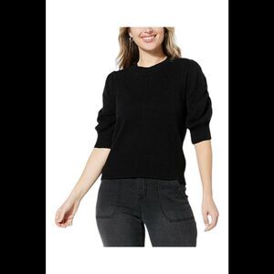 DG2 by Diane Gilman SoftEase Knit Puff-Sleeve Sweater Black - Regular
